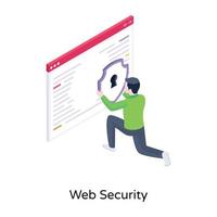 sitio web y escudo, un icono isométrico de seguridad web vector