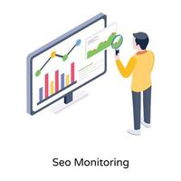 A person with magnifier and chart, an isometric icon of Seo Monitoring vector