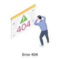 Website failure, an isometric icon of error 404