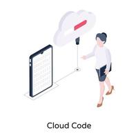 programación, diseño de icono isométrico de código de nube vector