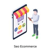 Online shopping, an isometric icon of SEO ecommerce vector