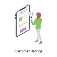 The person giving online feedback, an isometric icon of customer ratings vector