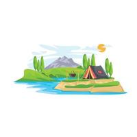 Download this flat design of riverside landscape vector