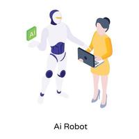 Person working with ai robot, an isometric icon vector