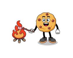 Illustration of chocolate chip cookie burning a marshmallow vector