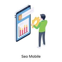 Download an isometric icon of SEO mobile