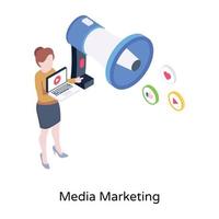 persona con megáfono, un ícono isométrico del marketing de medios vector