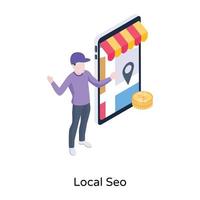 un icono isométrico bien diseñado de seo local vector