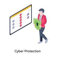 Person with shield and nodes, an isometric icon of cyber protection vector