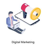 Megaphone inside mobile, isometric icon of digital marketing vector