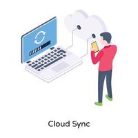 A trendy isometric vector of cloud sync