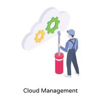 Gears in cloud, isometric icon of cloud management