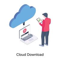 An amazing isometric vector of cloud download, downloading data online