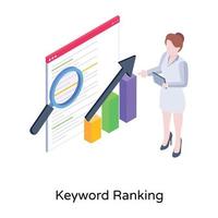 Website, magnifier and growth chart, the concept of keyword ranking isometric icon, vector