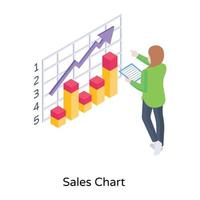 Person monitoring sales chart, an isometric vector design
