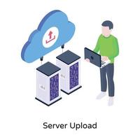 An icon of server upload in isometric style vector