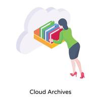 An isometric icon of cloud archives