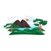 diseño de vector plano de paisaje natural, estilo de ilustración