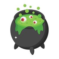 Scary Halloween pot, isometric icon of cauldron vector