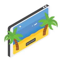 reserva de vacaciones en línea, un icono isométrico con facilidad editable vector