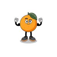 caricatura de mascota de fruta naranja posando con músculo vector