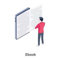 Person reading online, an isometric icon of ebook vector