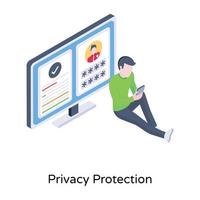 perfil de usuario en línea, un icono isométrico de protección de la privacidad
