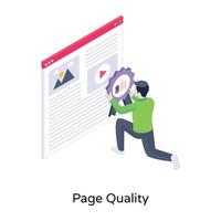 A person with website and badge, an isometric icon of page quality vector