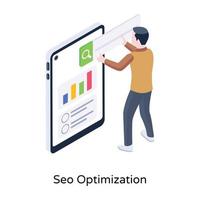 Mobile search engine, an isometric icon of SEO optimization vector