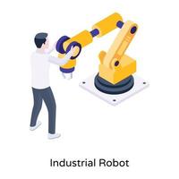 A trendy isometric icon of industrial robot vector