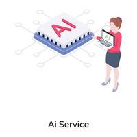 Person with microprocessor, an isometric icon of ai service vector