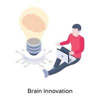 Brain inside light bulb, an isometric icon of brain innovation vector