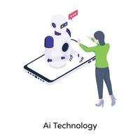 Person talking with robot, an isometric icon of ai technology vector