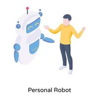 An isometric icon of personal robot is up for premium use vector