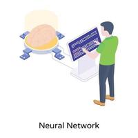 Person working with artificial brain, an isometric icon of neural network vector
