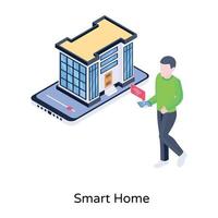 Building and wifi, concept of smart home isometric icon vector