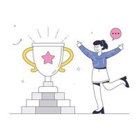 Employee with trophy, a flat illustration of business success vector