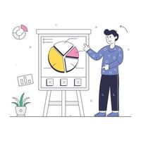 Pie chart and magnifier, concept of data analysis isometric illustration vector