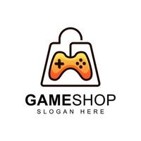 game shop with bag logo concept, icon gaming or symbol logo vector