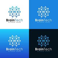 modern brain technology logo, smart tech or connect design vector template