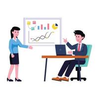 Persons discussing work process, flat illustration of team planning vector