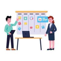 Persons discussing work process, flat illustration of team planning vector