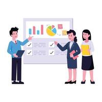 Persons discussing work process, flat illustration of team planning vector