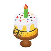 Easter cake with candle, editable isometric icon vector