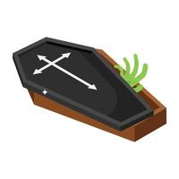 caja de cadáveres, un ícono isométrico del ataúd de halloween vector