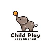 elefante bebé jugando a la pelota para el diseño del logo de los niños. lindo bebé elefante mascota logo vector plantilla