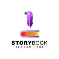 story life book logo, writer feather design, vector template
