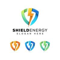 modern colorful shield or secure energy logo, thunderbolt icon design vector template