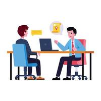 Persons discussing work process, flat illustration of team planning vector