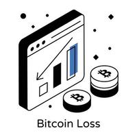 Bitcoin loss isometric icon, website with digital currency vector